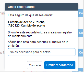 Omitir recordatorio en MyGeotab